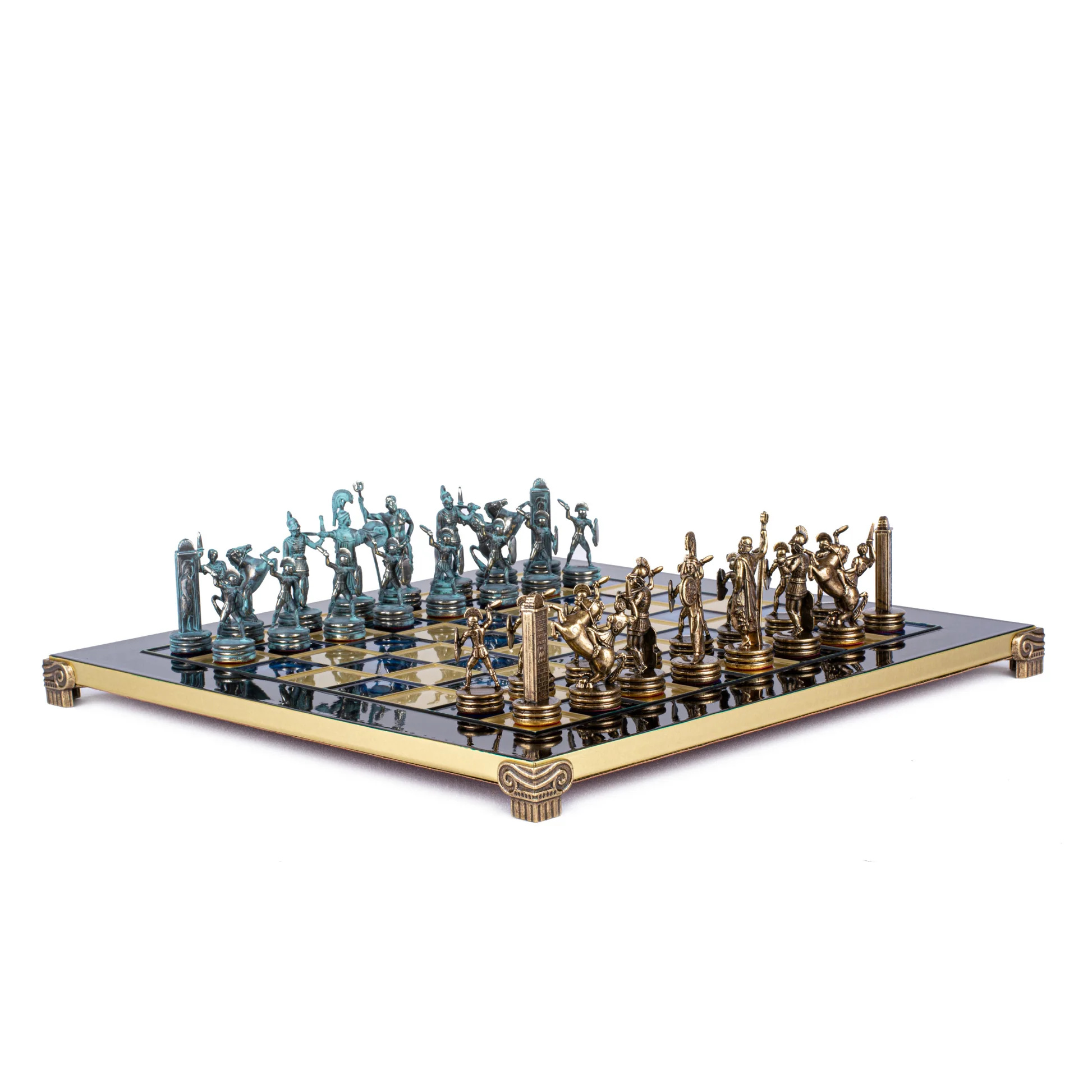 Šachová súprava Grécka mytológia bronzová šachovnica